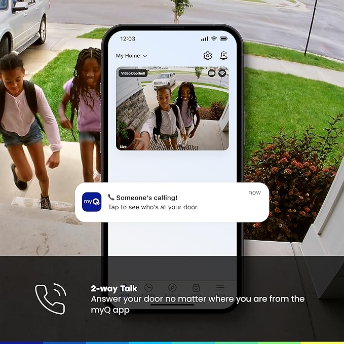 Chamberlain myQ Video Doorbell | 2K Camera, Battery/Wired, Color Night Vision, Live View with 2-Way Talk, Motion Detection & Real-Time Alerts, 150 Deg Wide View, Black
