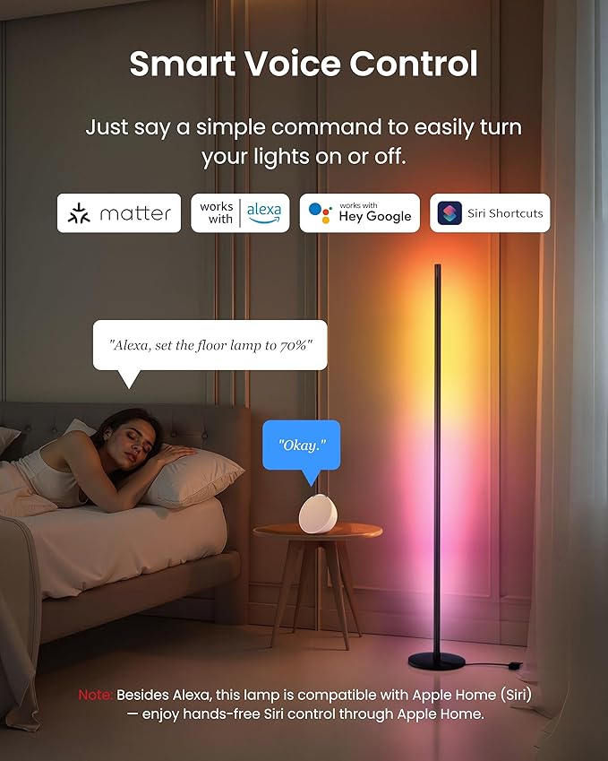 SwitchBot Smart RGBICWW Voice/APP Controlled Floor Lamp with Matter, Warm & Cool White, Alexa-Compatible Lamp, Works with Apple Home, Google Home – 1200lm Music Sync, Lamp for Living Room for Bedroom