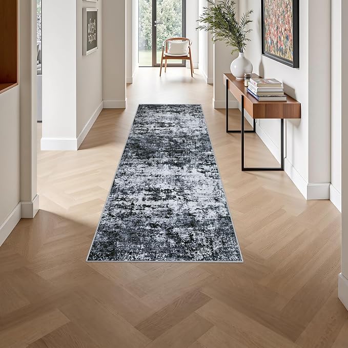 2x6 Washable Runner Rug：Modern Abstract Kitchen Carpet Black | - Image 4