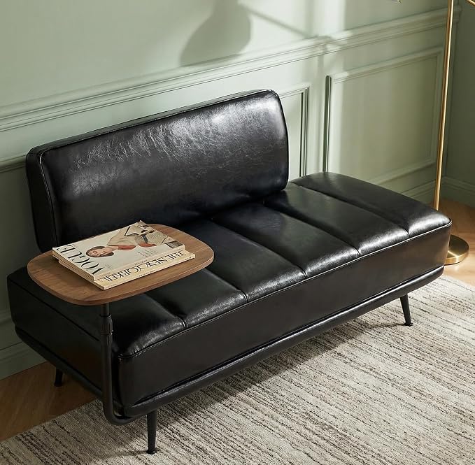 Leather loveseat Sofa, Modern Faux Leather Bedroom Bench - Image 3