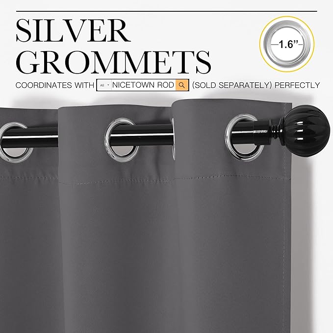NICETOWN Grey Blackout Curtain Panels - Image 5
