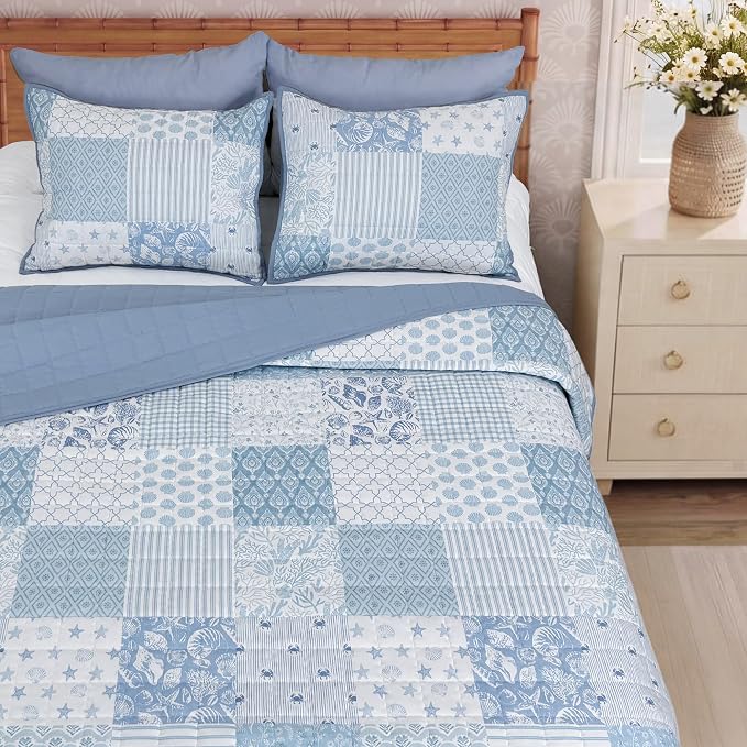 Twin/Twin XL Quilt Set-2 Pieces Soft Bedding Floral Patchwork Coverlet | All - Image 7