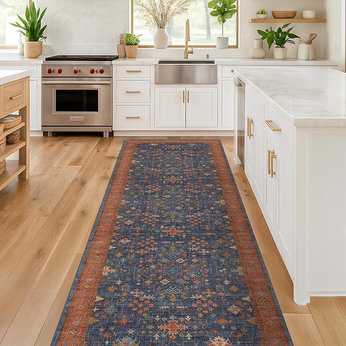 Navy Blue Runner Rug 2x6 for Kitchen, Laundry Room, Washable Non Slip Non Skid by HazoHaus