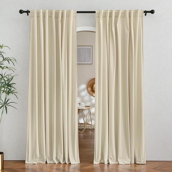 RYB Home Light Beige Velvet Curtains 96 inches Long by RYBHOME