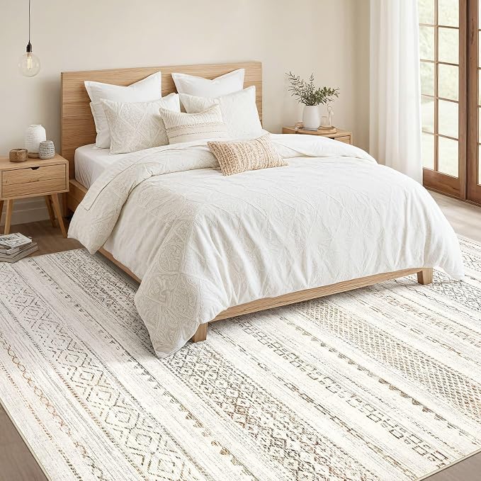 Nakagishi Area Rug 6x9 Living Room: Washable Boho Large Neutral Soft Farmhouse - Image 5