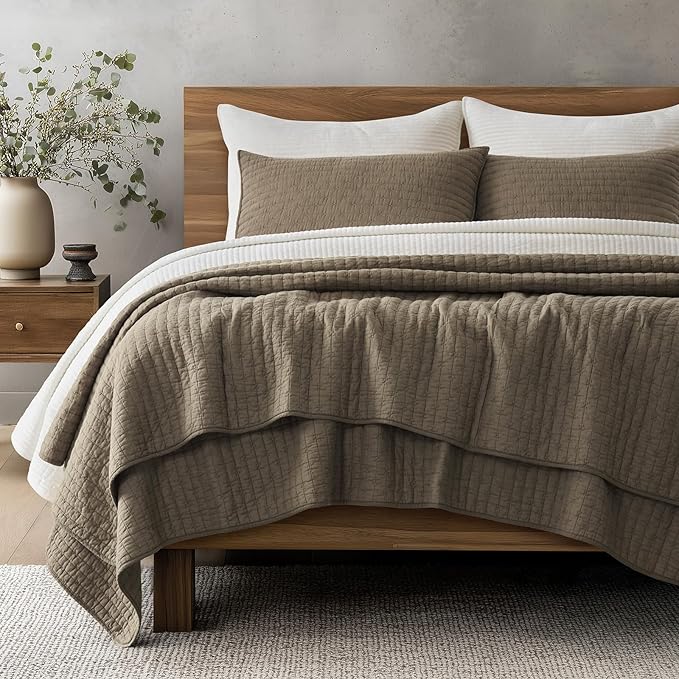 Cross Stitch Pre-Washed Cotton Quilt Bedding Set Queen Size, Oversized 3 Pieces by EVERGRACEHOME
