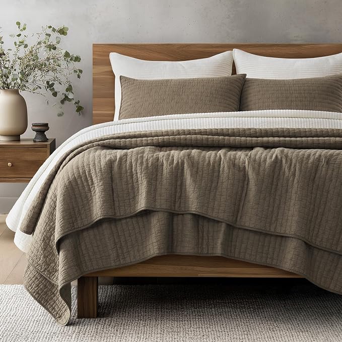 EVERGRACEHOME Cross Stitch Pre-Washed Cotton Quilt Bedding Set King Size by EVERGRACEHOME