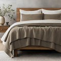 100% Cotton Cross Stitch 3-Piece Quilt Set, Mocha Brown | Cross Stitch Cotton by EVERGRACEHOME
