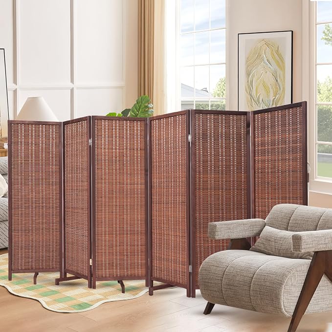 Bamboo Room Divider 6 Panel 47" H, 360°Rotating Feet Privacy Screen, Portable by JVVMNJLK