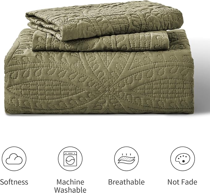 Love's cabin King Size Quilt Bedding Set Green Bedspreads - Image 7