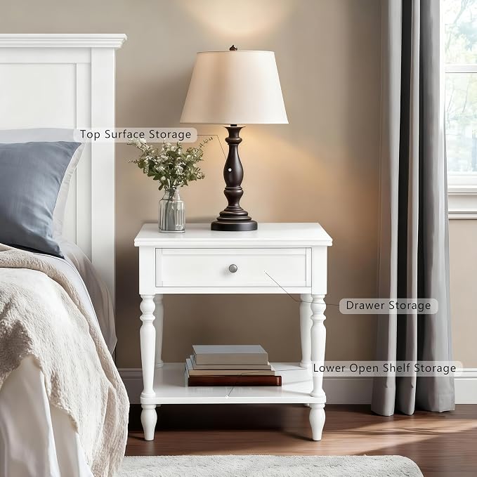 Solid Wood Nightstand with Charging Station, Traditional End Table with Drawers - Image 5