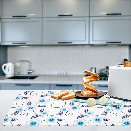 RAY STAR 12X120 Inch Shelf Liner for Kitchen Cabinets, Non-Adhesive Cabinet Liner Washable, PVC Drawer Liner for Dresser Non-Slip Bathroom (Blue Flower)(1 Roll)