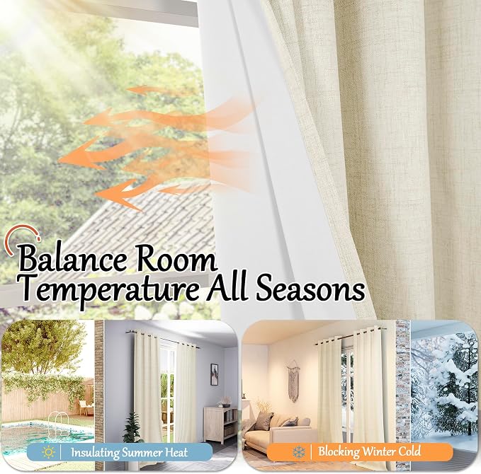 Cream Linen Blackout Curtains for Bedroom - Image 6