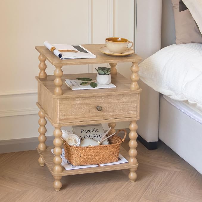 AWASEN Nightstand with Drawer, Walnut Bedside Table with Storage, End Table | - Image 5