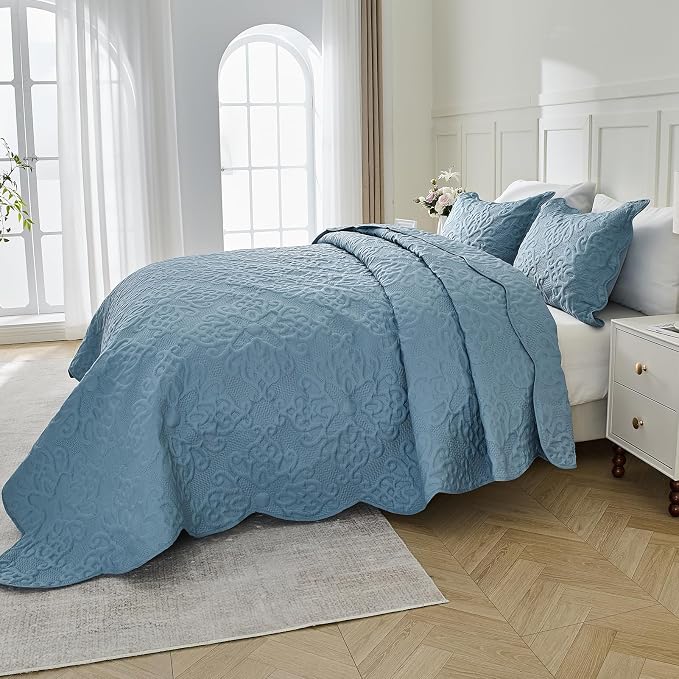Kingnex Oversized King Bedspreads 128x120 Dusty Blue | Lightweight, Extra Wide - Image 5