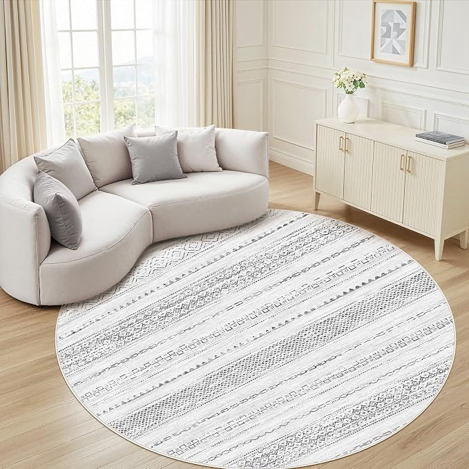Nakagishi Area Rug Living Room Rugs: 4X4 Machine Washable Boho Large Neutral - Image 7
