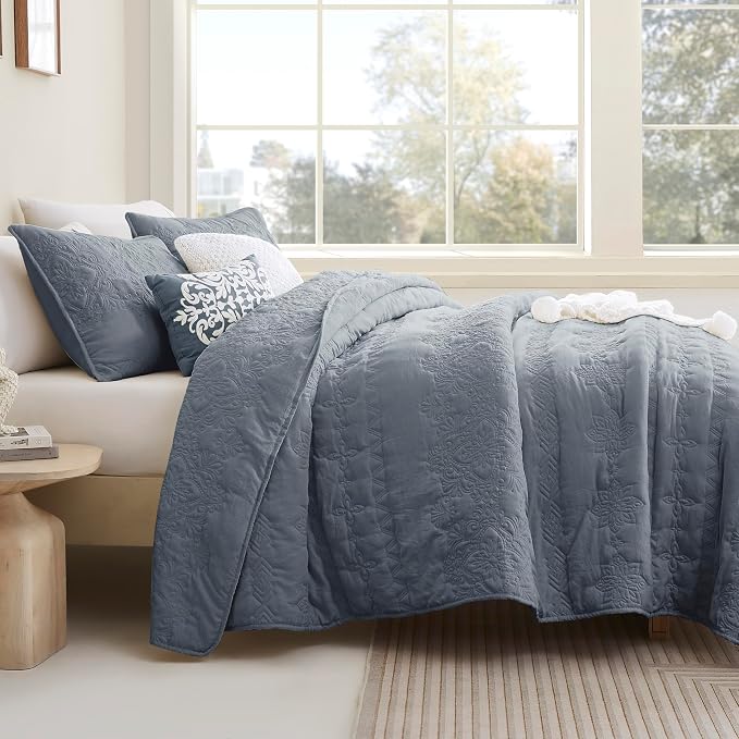 Boho Blue Quilt California Cal King Size Bedding Sets - Image 2