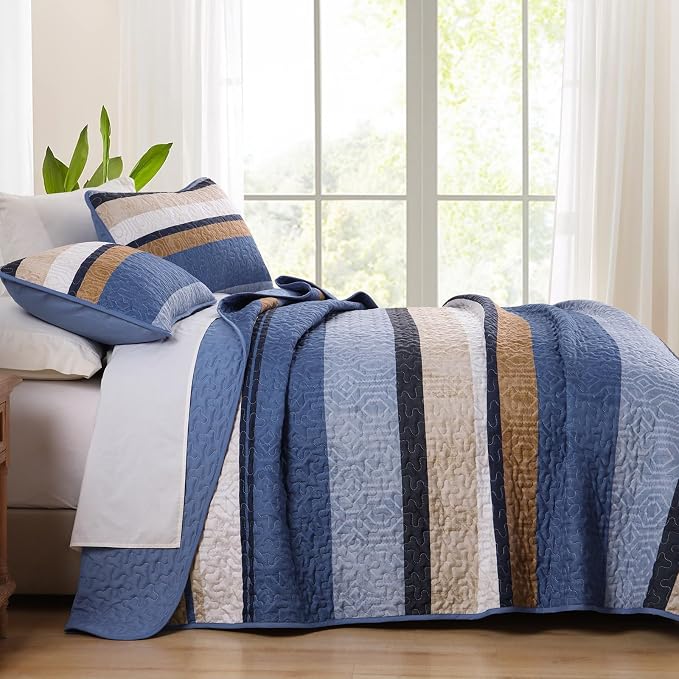 Dobuyly Full Size Dteiped Quilt Set, Breathable All-Season, 3-Piece Set Fits - Image 4