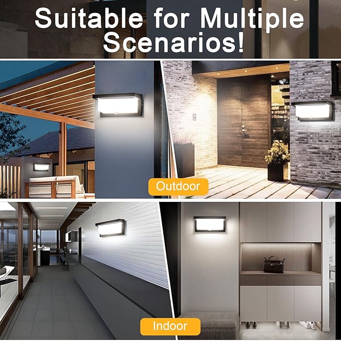 Sorfia 18W Motion Sensor Outdoor Lights Wired, IP65 Aluminum LED Outdoor Motion Sensor Light Indoor,Motion Lights for Outside Dusk to Dawn Outside Lighting Fixtures LED Porch Light Wall Mount 110V