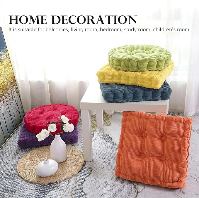Large Square and Round Floor Cushions for Adults 2 Pack Meditation Floor Pillow Orange Corduroy Floor Seat Pillows Cushion for Living Room Balcony Tatami Yoga,18x18 Inch