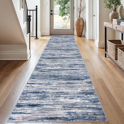 2.6x16 Modern Abstract Runner Rug for Hallways, Navy Blue Gray Neutral Multi Super Soft Hallway Decor Kitchen Rugs with Non-Slip, Non-Shedding Washable Rug for Entryway Bedroom Indoor