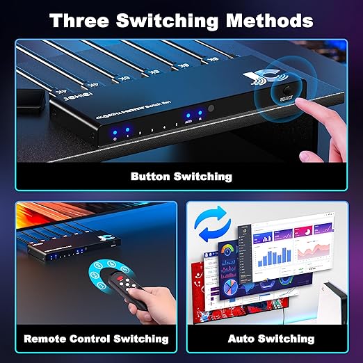 JCHICI 4K HDMI Switch 5x1 with Remote - 4K@60Hz HDR HDCP 2.2 - Auto-Switcher Splitter for PS5/PS4/Xbox/Switch/PC