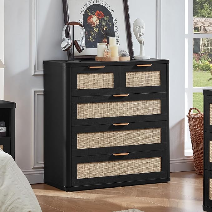 LEYAOYAO Rattan Dresser for Bedroom, 33.5" Tall Chest of Drawers, Modern 5 by LEYAOYAO-Findtheshiningpointofyourideallife%EF%BC%81
