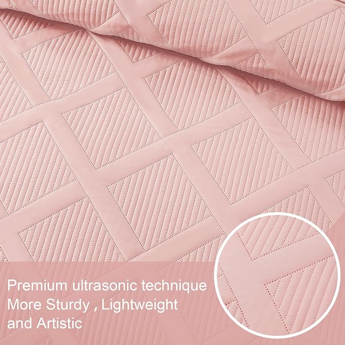 Exclusivo Mezcla Twin Size Quilt Set, Blush Pink | Soft Bedspreads - Image 5