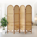 4 Panel Rattan Room Divider, Folding Room Divider Screen, Natural | Pine Wood by AsNefeli