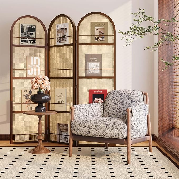 Rattan Room Divider with Bookshelf, Privacy Screen - Image 5