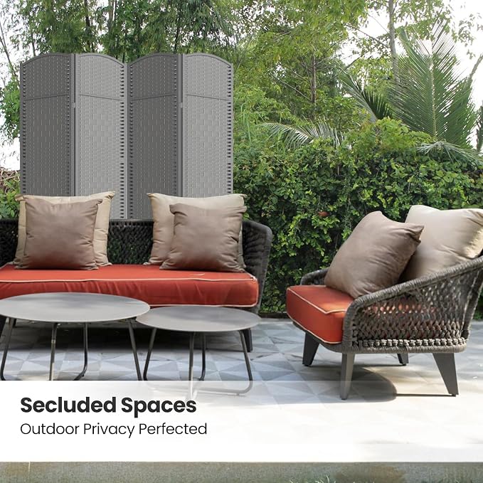 4 Panel Folding Room Divider, Woven Privacy Screen, handcrafted diamond pattern - Image 5