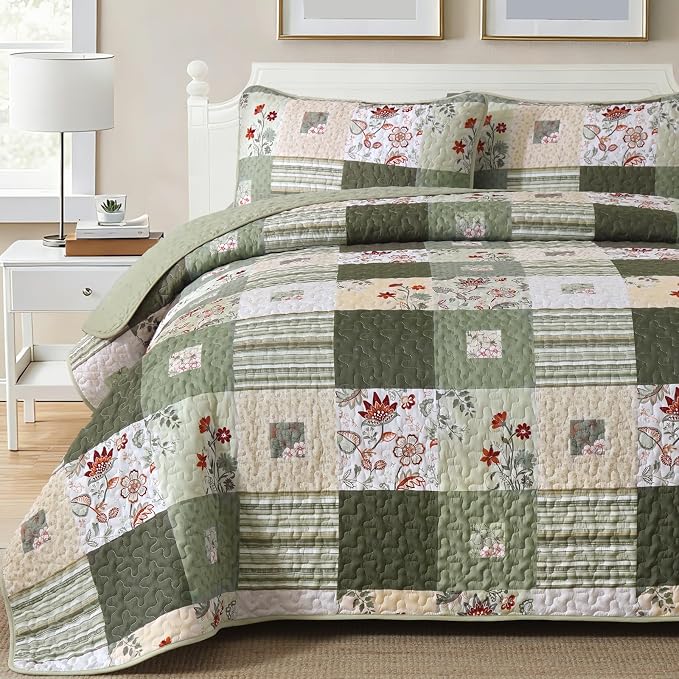 Anibedding Patchwork Quilt Set Queen Size, Soft Lighweight Farmhouse Quilt - Image 6