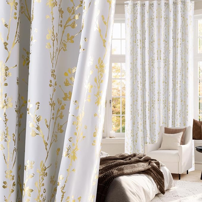 NICETOWN Gold Foil Printed 100% Blackout Floral Curtains - Image 7