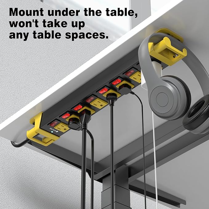 Power Strip with Individual Switches - 8 Outlet Heavy Duty Power Strip with Cord Manager,1200J Surge Protector Home Office Garage Industrial