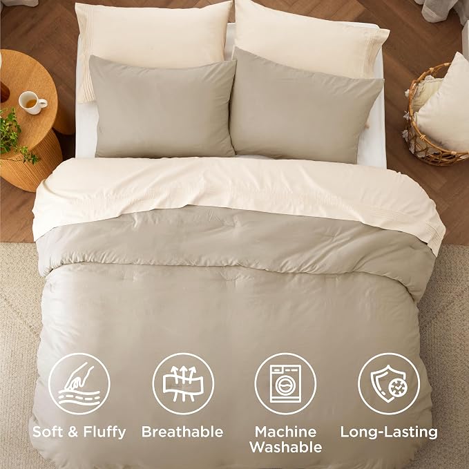 Bedsure Queen Comforter Set, Sand Soft Prewashed Bedding - Image 4