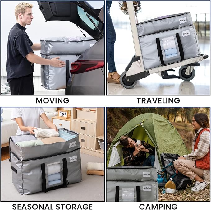 TAILI 2 Tier Moving Bags, 4 Pack Silver Storage Bags - Image 9