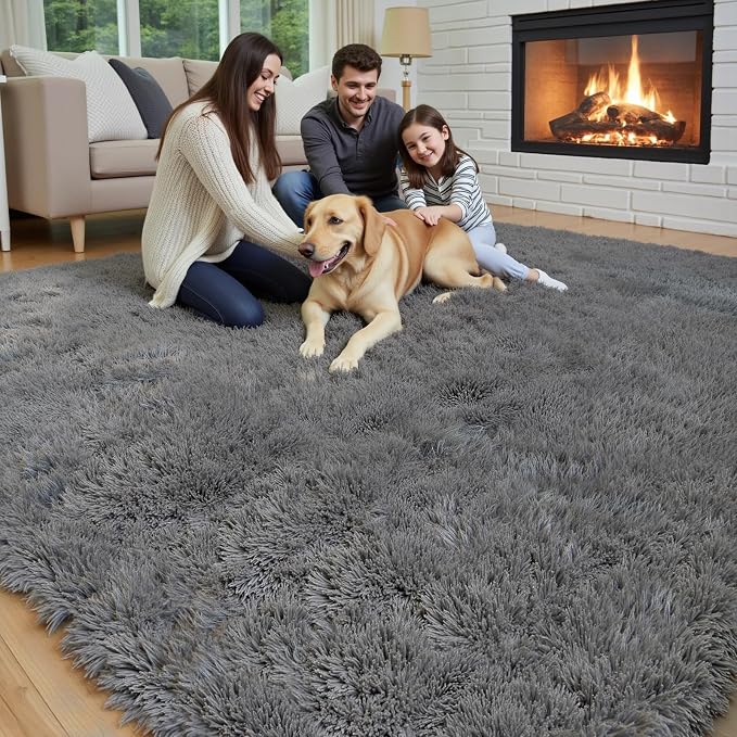 4x6 Area Rugs for Bedroom, Dark Grey Soft Fluffy Shag Bedside Rugs | Non-Slip - Image 6