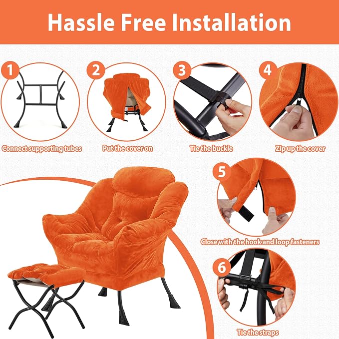 Youtanic Lazy Chair with Folding Ottoman, Accent Chair Plush Upholstered with - Image 7