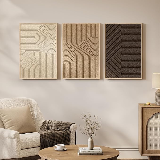 3D Textured Framed Boho Neutral Abstract Wall Art, 3 Piece Modern Minimalist - Image 5