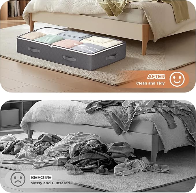 95L Under Bed Storage Containers, 4 Pack Closet Organizers Grey | Foldable - Image 7