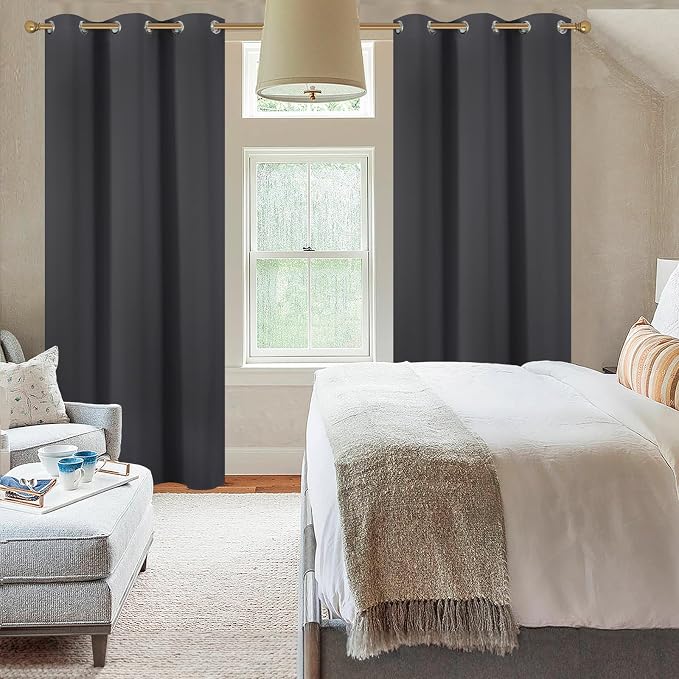 Diraysid Charcoal Grey Grommet Blackout Curtains - Image 8