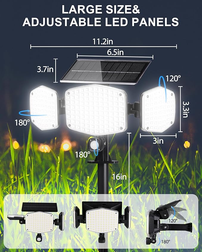 HAARAY Solar Motion Sensor Outdoor Lights with Stakes, In-Ground or Wall Mount, 270° Wide Angle Illumination, 208 LED Solar Powered Security Flood Lights, IP65 Waterproof, 2 Pack