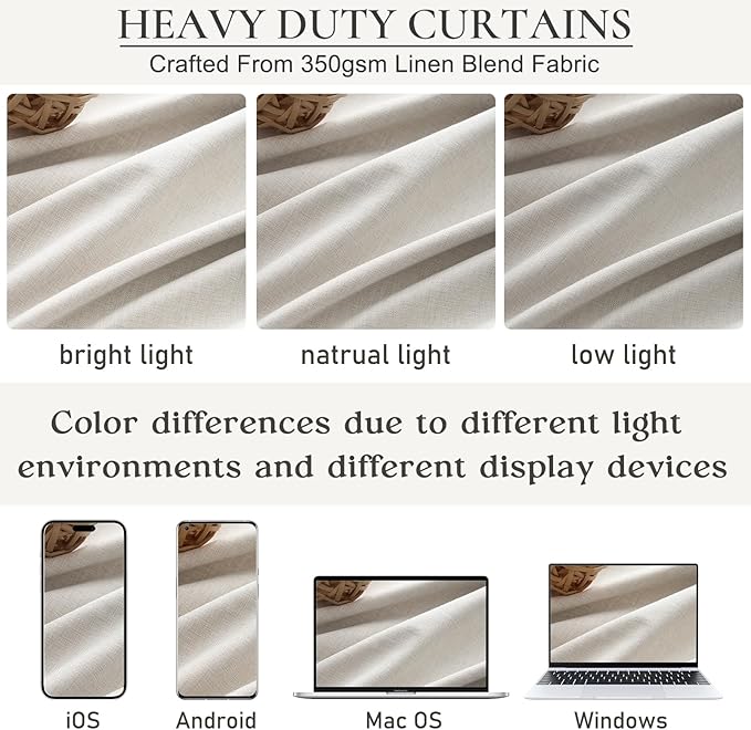 QJmydeco Butter Cream Extra Wide 70 Floor to Ceiling Blackout Curtains - Image 5