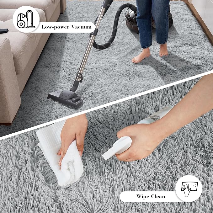 Light Grey 9x12 Area Rugs for Living Room, Fluffy Shag Rug Bedroom Carpet | - Image 7