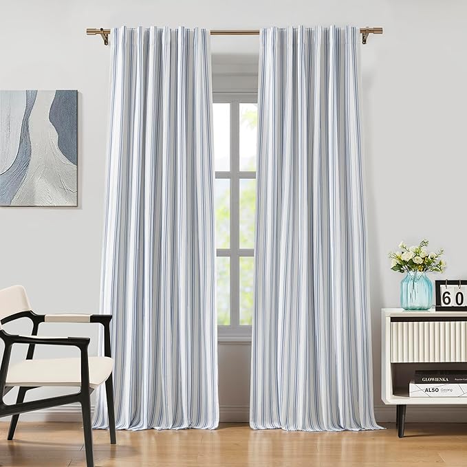 ZJDECOR Blue Striped Full Blackout Curtains 95 Inches Long by ZJDECOR