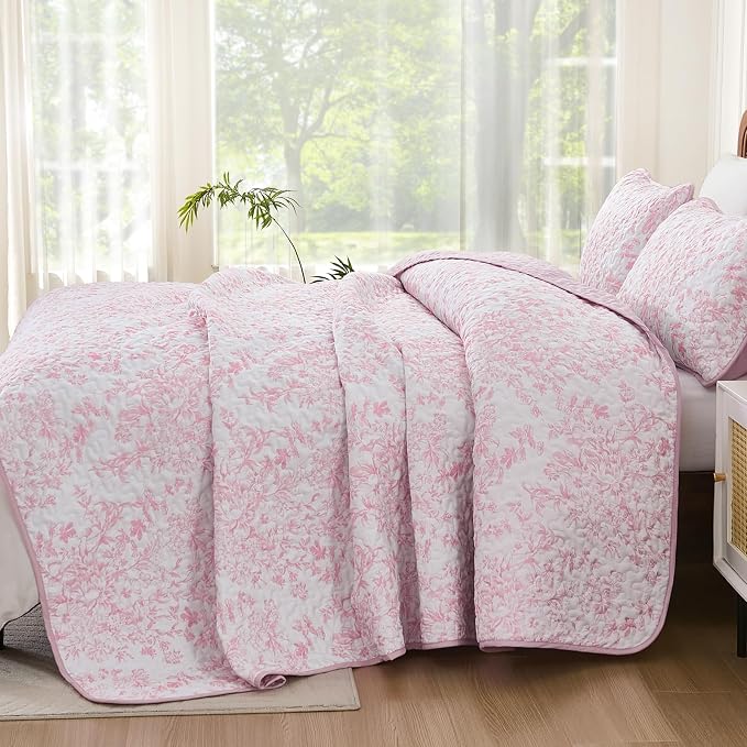 WONGS BEDDING Botanical Queen Quilt Bedding Set, 3 Pieces Bedspread, Polyester - Image 3
