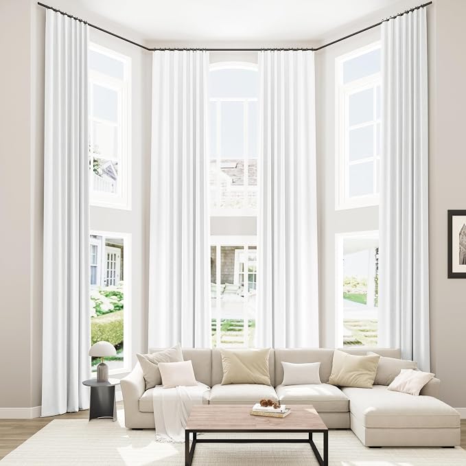 White 100% Blackout Linen Curtains 52 Inch Wide by 140 Inch by Guken