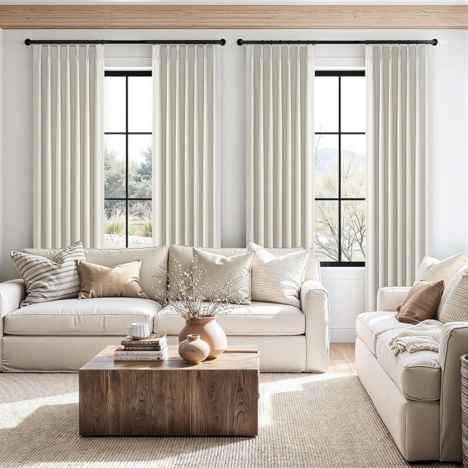 Topfinel 105 Inches Long Black Out Faux Double Layer Thick Linen Drapery Panels - Image 3