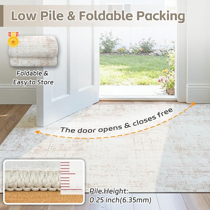 9x12 Washable Area Rug for Living Room Bedroom: Non-Slip Modern Beige White | - Image 7