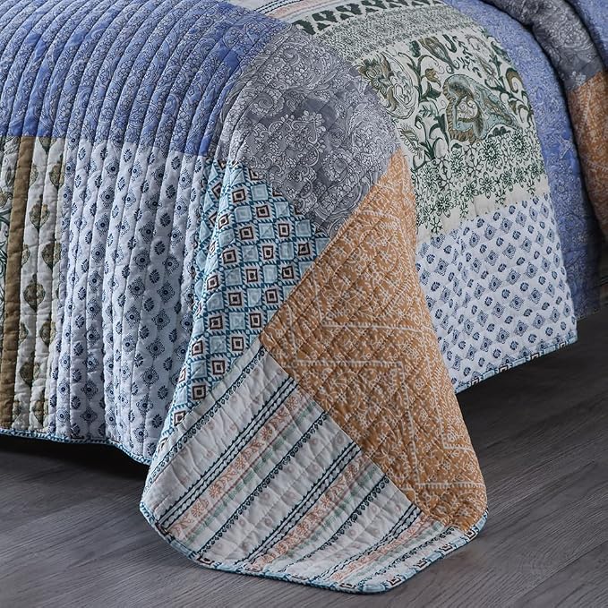 Autumn Dream Cotton Bedspread Bohemian Blue Bedding Quilt, King Size | Cotton - Image 3